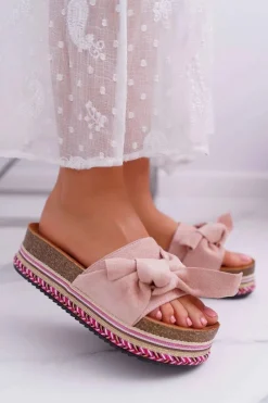 Online Boto Klapki Damskie Na Platformie Z Kokardą Różowe Chantal