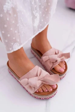 Online Boto Klapki Damskie Na Platformie Z Kokardą Różowe Chantal