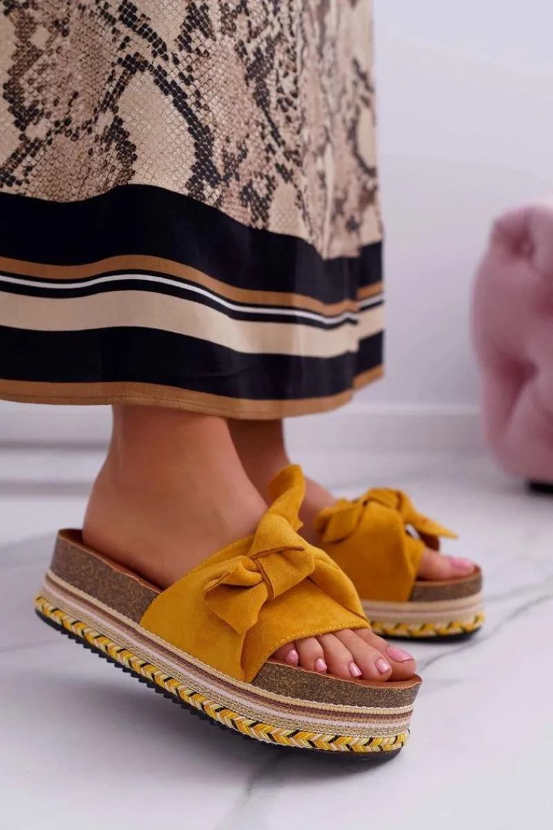 Outlet Klapki Damskie Na Platformie Z Kokardą Żółte Chantal Damskie Klapki Na Platformie|Klapki Damskie Klasyczne