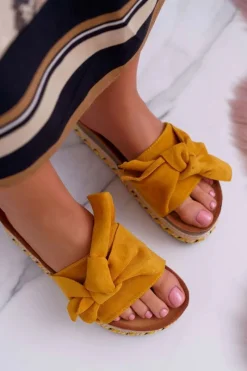 Outlet Klapki Damskie Na Platformie Z Kokardą Żółte Chantal Damskie Klapki Na Platformie|Klapki Damskie Klasyczne