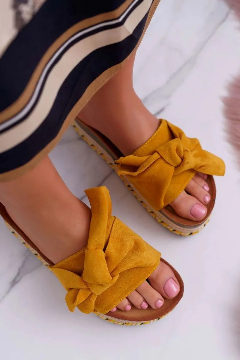Outlet Klapki Damskie Na Platformie Z Kokardą Żółte Chantal Damskie Klapki Na Platformie|Klapki Damskie Klasyczne