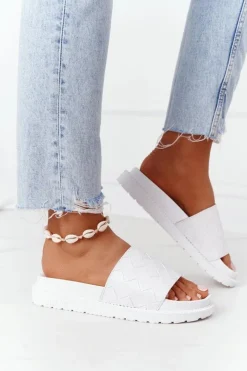 Sale Klapki Damskie Na Platformie Big Star HH274683 Białe Damskie Klapki Damskie Big Star|Klapki Na Platformie