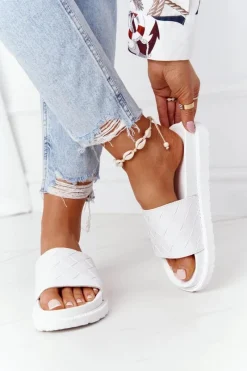 Sale Klapki Damskie Na Platformie Big Star HH274683 Białe Damskie Klapki Damskie Big Star|Klapki Na Platformie