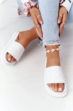 Sale Klapki Damskie Na Platformie Big Star HH274683 Białe Damskie Klapki Damskie Big Star|Klapki Na Platformie