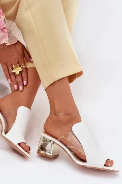 Sale Boto Klapki Damskie Na Słupku Białe Tessira