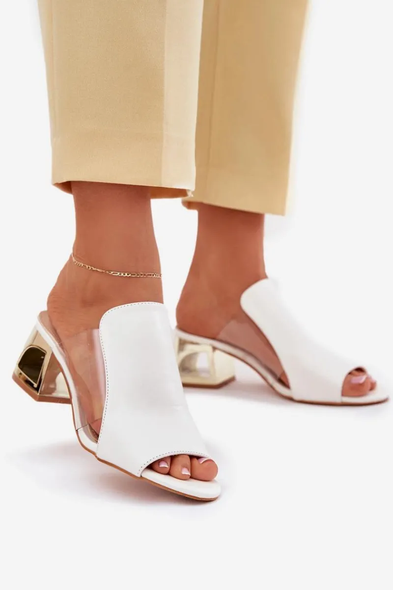 Sale Boto Klapki Damskie Na Słupku Białe Tessira