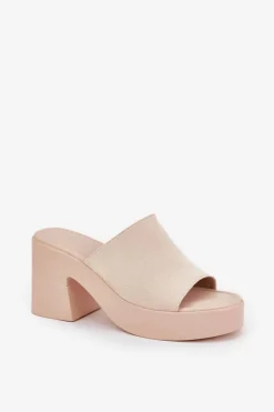 Clearance Klapki Damskie Na Słupku I Platformie Beżowe Omeisa Damskie Klapki Na Obcasie|Klapki Na Platformie