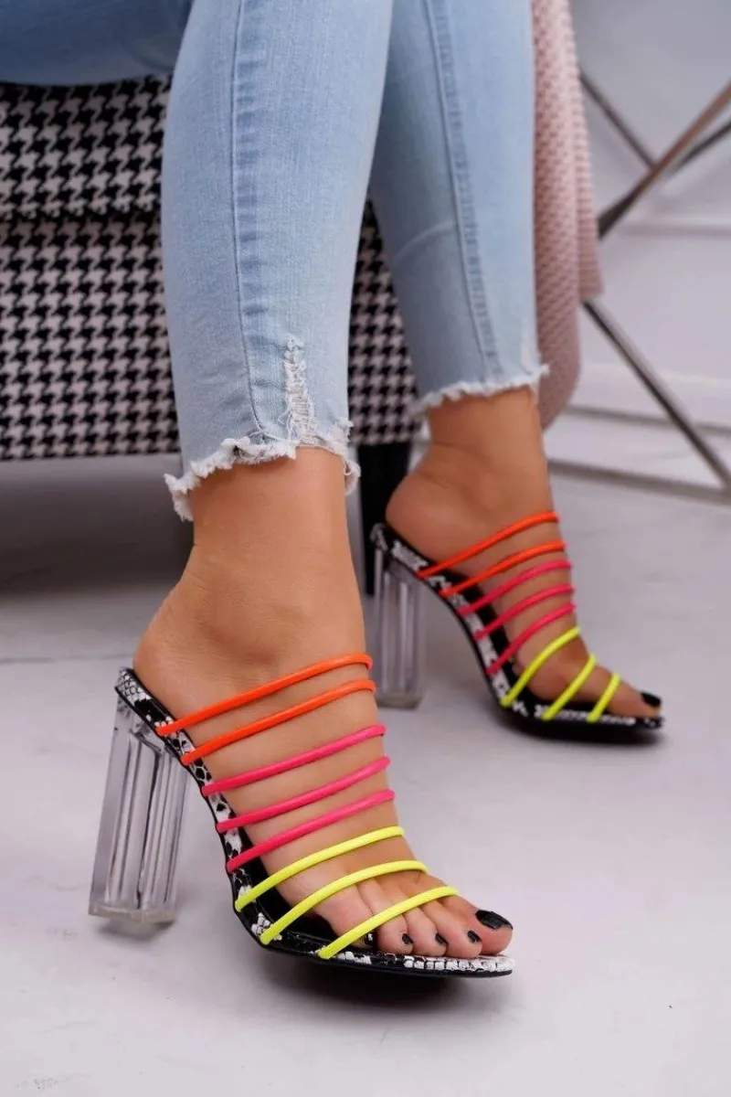 Outlet Boto Klapki Damskie Na Słupku Wsuwane Multikolor Dubai