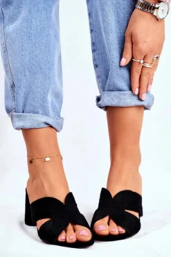 Klapki Na Obcasie|Klapki Damskie Klasyczne>Damskie buty S.Barski Klapki Damskie Na Słupku Wsuwane Czarne Guest