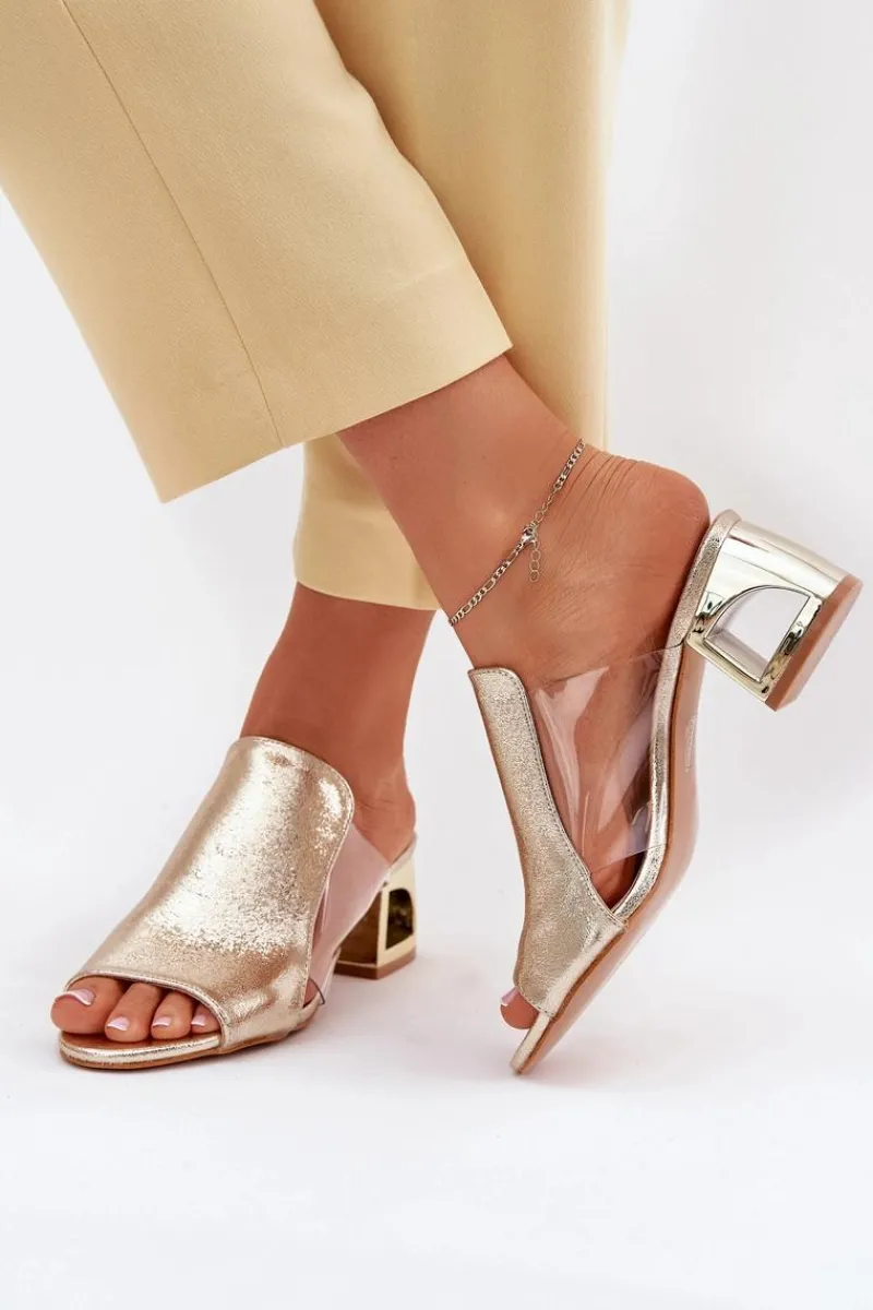 Outlet Boto Klapki Damskie Na Słupku Złote Tessira