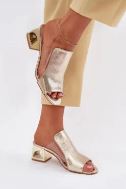 Outlet Boto Klapki Damskie Na Słupku Złote Tessira