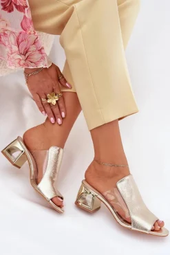 Outlet Boto Klapki Damskie Na Słupku Złote Tessira