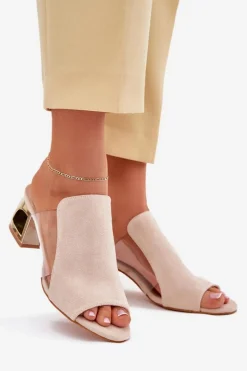 New Klapki Damskie Na Złotym Słupku Jasnobeżowe Tessira Damskie Klapki Na Obcasie|Klapki Damskie Klasyczne