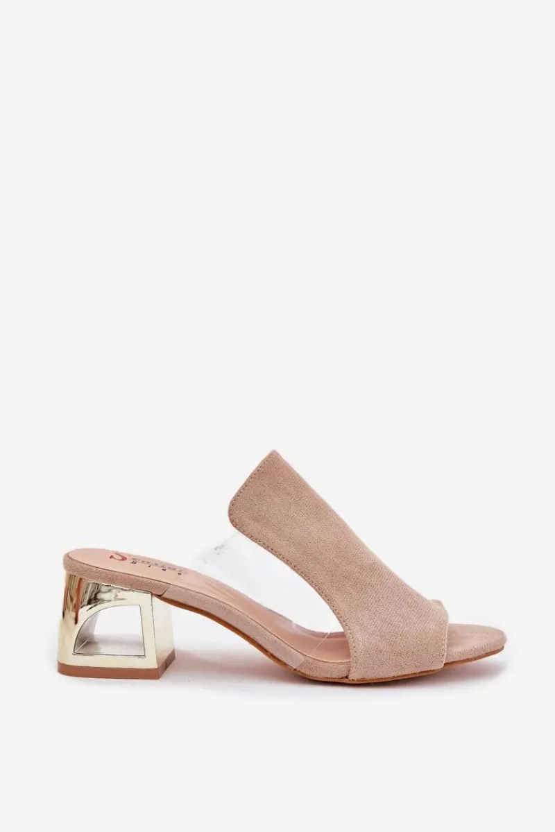 Klapki Na Obcasie|Klapki Damskie Klasyczne>Boto Klapki Damskie Na Złotym Słupku Beżowe Tessira