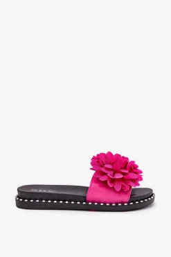 Outlet Klapki Damskie Ozdobione Kwiatami Fuksja Cellanen Damskie Klapki Damskie Klasyczne