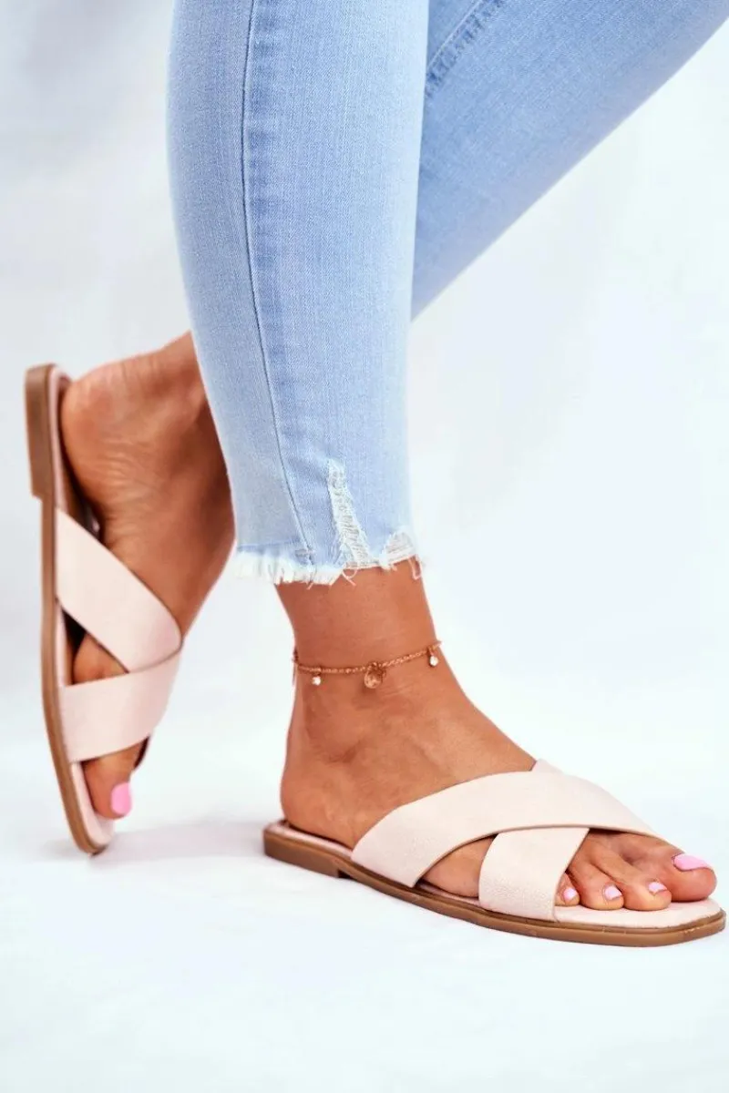 Best Boto Klapki Damskie Paski na Krzyż Beżowe Philippines