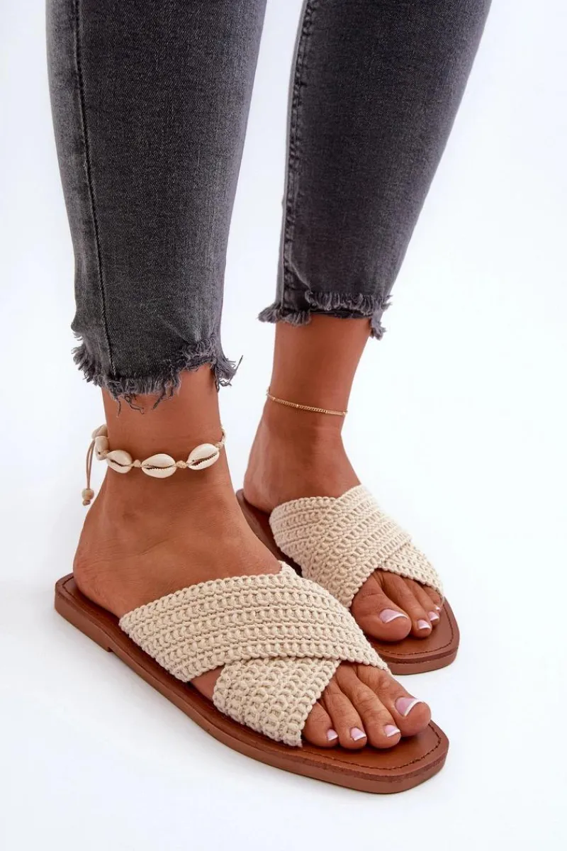 Best Big Star Shoes Klapki Damskie Płaskie Big Star NN274078 Beżowe Beżowy