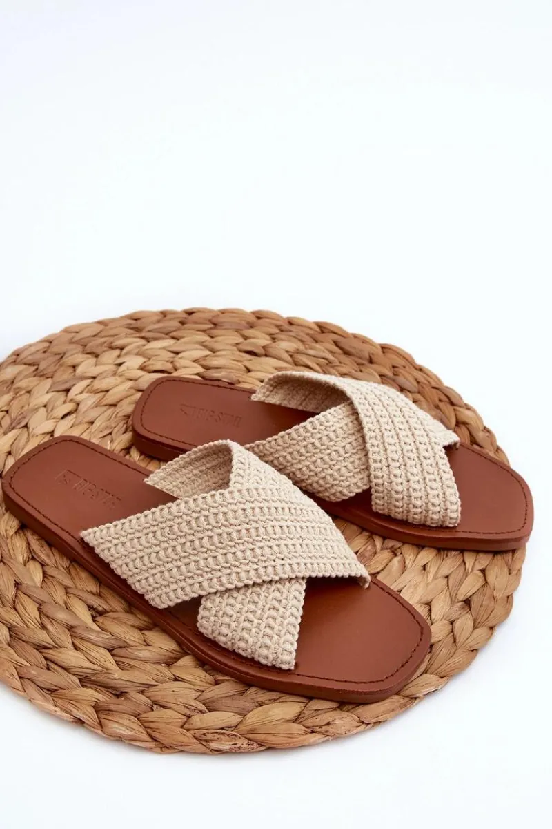 Best Big Star Shoes Klapki Damskie Płaskie Big Star NN274078 Beżowe Beżowy