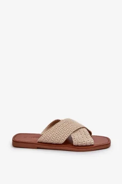 Best Big Star Shoes Klapki Damskie Płaskie Big Star NN274078 Beżowe Beżowy