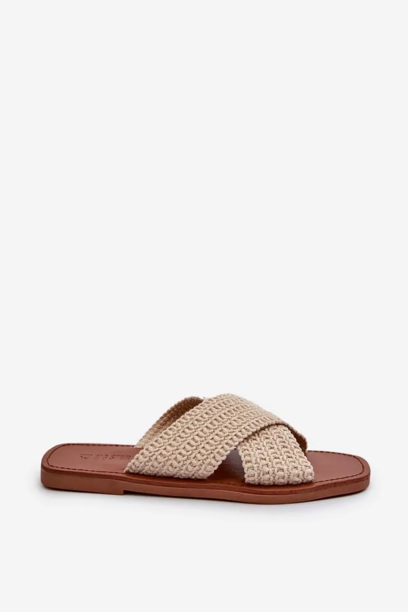 Best Big Star Shoes Klapki Damskie Płaskie Big Star NN274078 Beżowe Beżowy