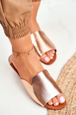 Best Klapki Damskie Płaskie Różowe Złoto Mimios Damskie Klapki Damskie Klasyczne