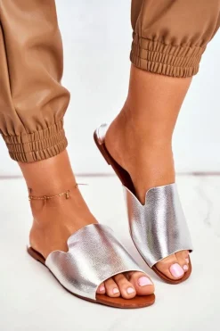 Outlet Klapki Damskie Płaskie Srebrne Mimios Damskie Klapki Damskie Klasyczne