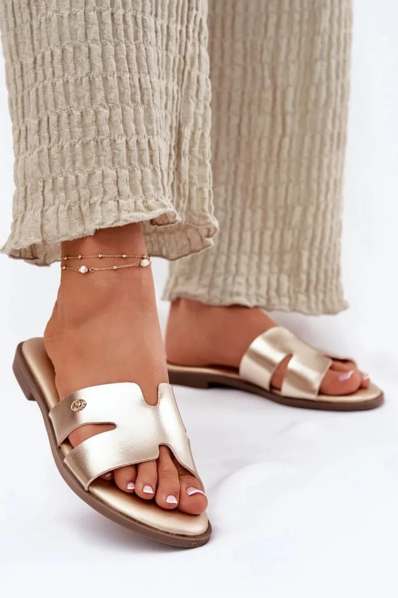 Klapki Damskie Klasyczne>Evento Klapki Damskie Płaskie Z Eko Skóry Złote Firvania