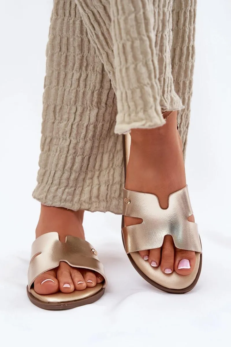 Klapki Damskie Klasyczne>Evento Klapki Damskie Płaskie Z Eko Skóry Złote Firvania