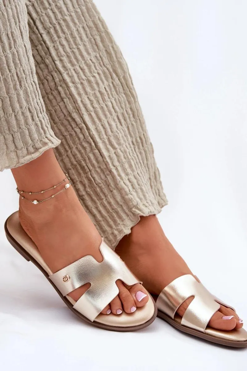 Klapki Damskie Klasyczne>Evento Klapki Damskie Płaskie Z Eko Skóry Złote Firvania