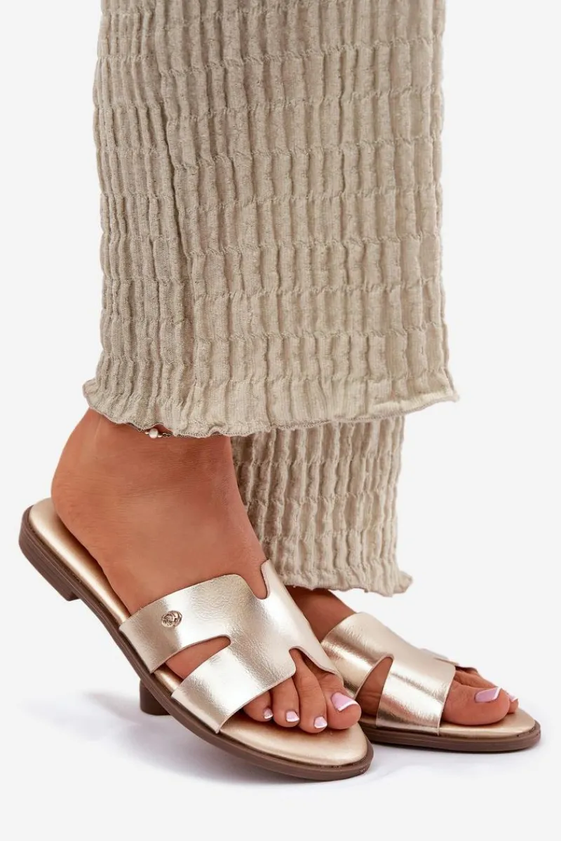 Klapki Damskie Klasyczne>Evento Klapki Damskie Płaskie Z Eko Skóry Złote Firvania