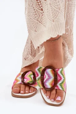 Sale Boto Klapki Damskie Płaskie Z Ozdobną Klamrą Białe Luwam Biały