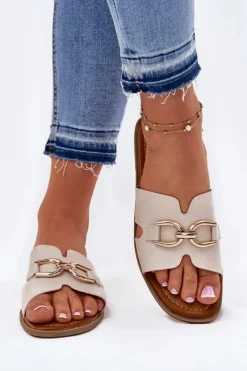 Best Klapki Damskie Płaskie Z Ozdobnym Detalem Beżowe Amiresna Damskie Klapki Damskie Klasyczne