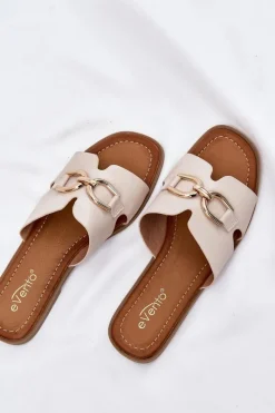 Best Klapki Damskie Płaskie Z Ozdobnym Detalem Beżowe Amiresna Damskie Klapki Damskie Klasyczne