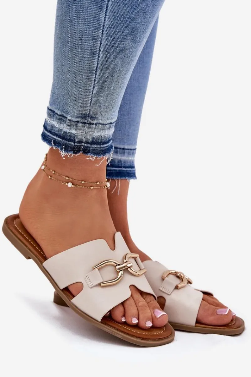 Best Klapki Damskie Płaskie Z Ozdobnym Detalem Beżowe Amiresna Damskie Klapki Damskie Klasyczne