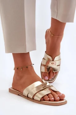 Boto Klapki Damskie Płaskie Z Ozdobą Złote Kavinia