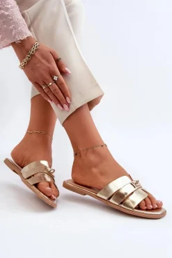 Boto Klapki Damskie Płaskie Z Ozdobą Złote Kavinia