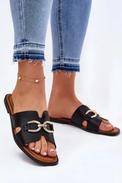 Sale Evento Klapki Damskie Płaskie Z Ozdobnym Detalem Czarne Amiresna Czarny