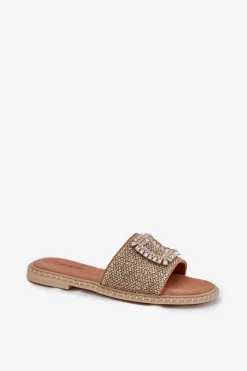 Klapki Damskie Klasyczne></noscript>Artiker Klapki Damskie Płaskie Z Plecionką I Ozdobą 56C1337 Beżowe
