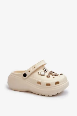 Clearance Klapki Damskie Piankowe Lekkie Na Grubej Podeszwie Z Przypinkami Beżowe Effiora Damskie Klapki Na Platformie|Klapki Damskie Klasyczne