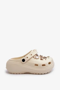 Clearance Klapki Damskie Piankowe Lekkie Na Grubej Podeszwie Z Przypinkami Beżowe Effiora Damskie Klapki Na Platformie|Klapki Damskie Klasyczne