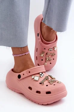 New Boto Klapki Damskie Piankowe Lekkie Na Grubej Podeszwie Z Przypinkami Różowe Effiora