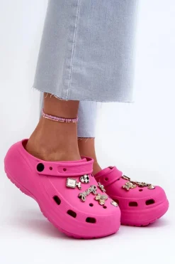 Klapki Na Platformie|Klapki Damskie Klasyczne>Boto Klapki Damskie Piankowe Lekkie Na Grubej Podeszwie Z Przypinkami Fuksja Effiora