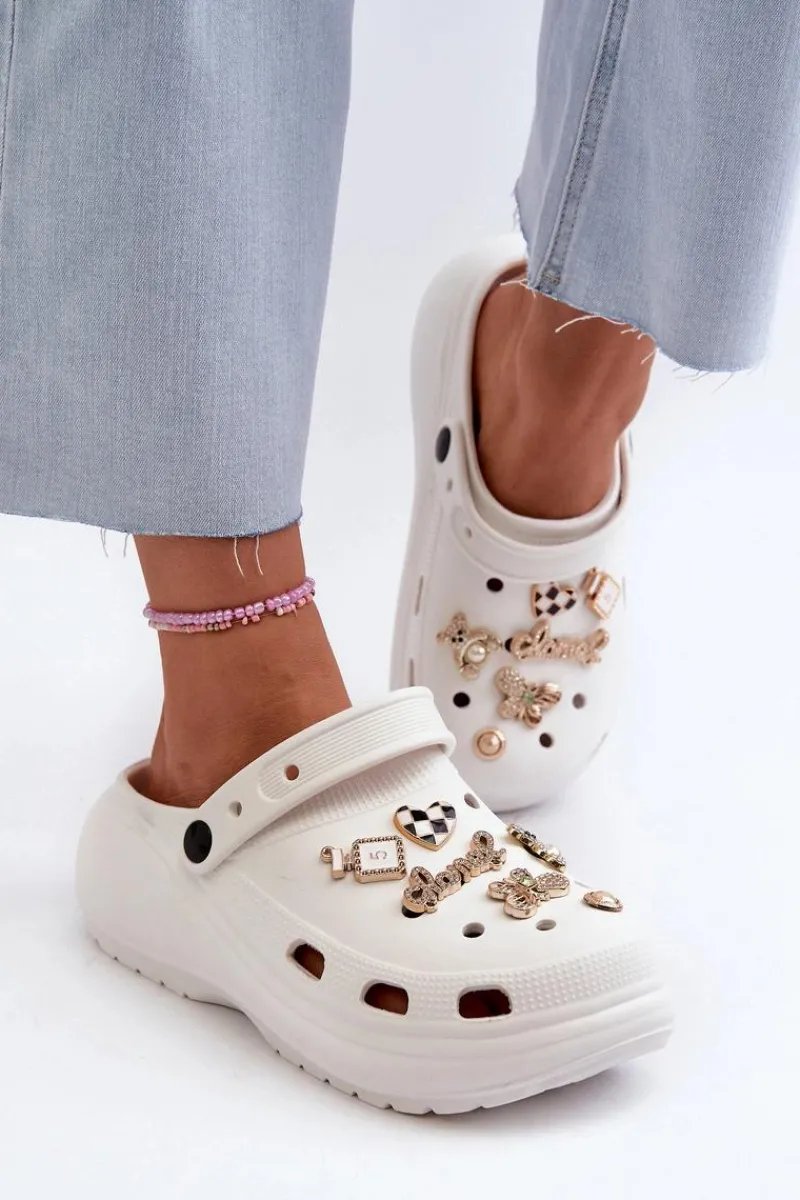 Online Klapki Damskie Piankowe Lekkie Na Grubej Podeszwie Z Przypinkami Białe Effiora Damskie Klapki Na Platformie|Klapki Damskie Klasyczne