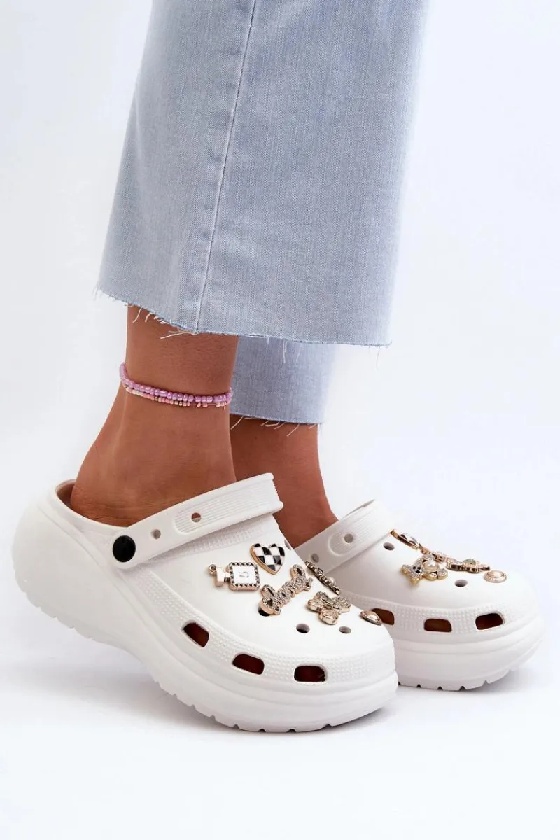 Online Klapki Damskie Piankowe Lekkie Na Grubej Podeszwie Z Przypinkami Białe Effiora Damskie Klapki Na Platformie|Klapki Damskie Klasyczne