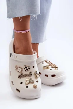 Online Klapki Damskie Piankowe Lekkie Na Grubej Podeszwie Z Przypinkami Białe Effiora Damskie Klapki Na Platformie|Klapki Damskie Klasyczne