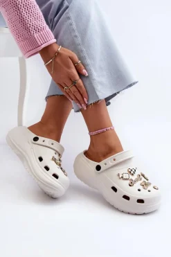 Online Klapki Damskie Piankowe Lekkie Na Grubej Podeszwie Z Przypinkami Białe Effiora Damskie Klapki Na Platformie|Klapki Damskie Klasyczne