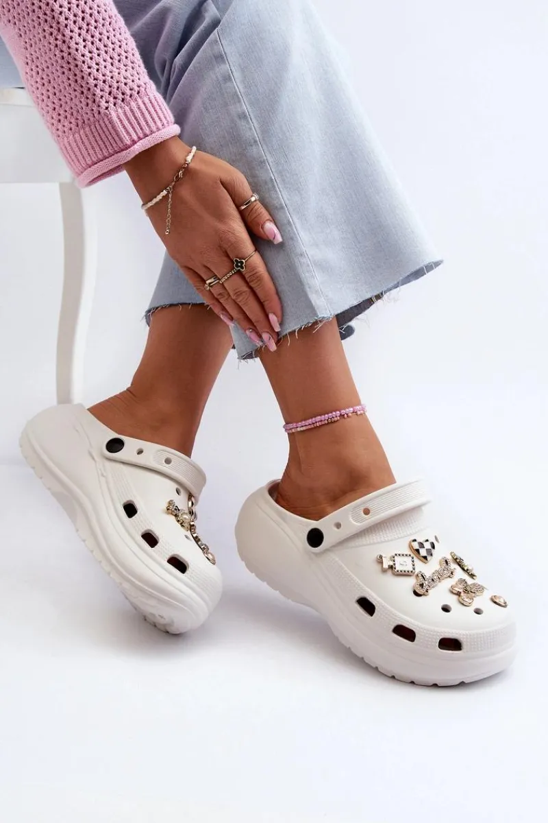 Online Klapki Damskie Piankowe Lekkie Na Grubej Podeszwie Z Przypinkami Białe Effiora Damskie Klapki Na Platformie|Klapki Damskie Klasyczne