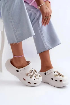 Online Klapki Damskie Piankowe Lekkie Na Grubej Podeszwie Z Przypinkami Białe Effiora Damskie Klapki Na Platformie|Klapki Damskie Klasyczne