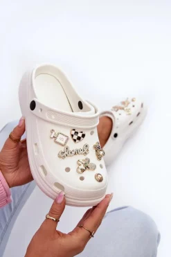 Online Klapki Damskie Piankowe Lekkie Na Grubej Podeszwie Z Przypinkami Białe Effiora Damskie Klapki Na Platformie|Klapki Damskie Klasyczne