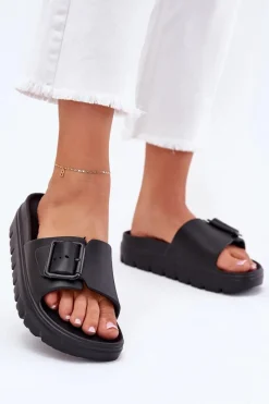 Online Klapki Damskie Piankowe Na Platformie Z Klamrą Czarne Viasara Damskie Klapki Basenowe|Klapki Na Platformie